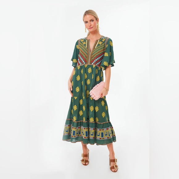 Oliphant Dresses & Skirts - Oliphant Green Lucknow Flirty V-neck Maxi Dress $398 NEW size M